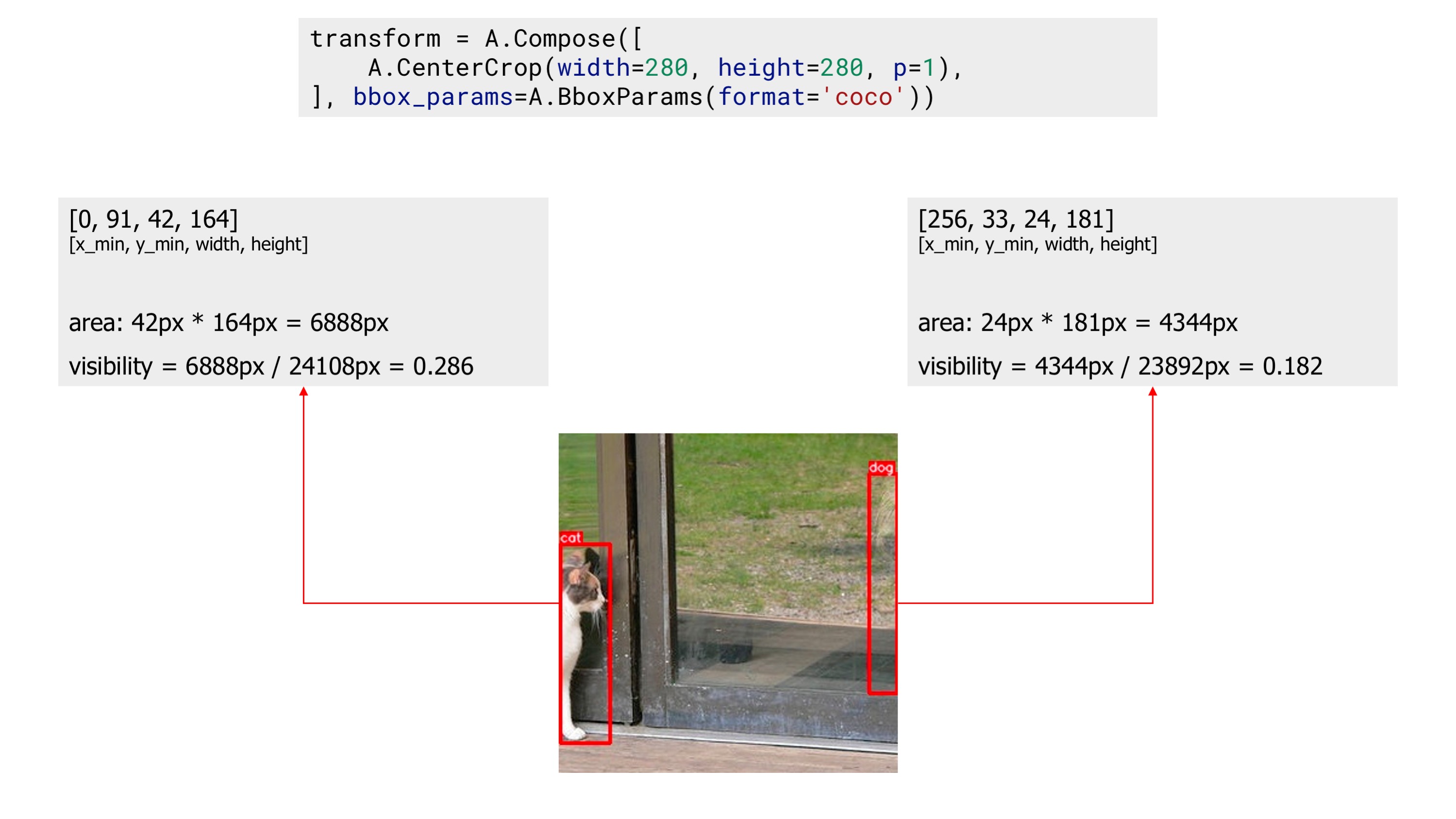 An example image with two bounding boxes after applying augmentation